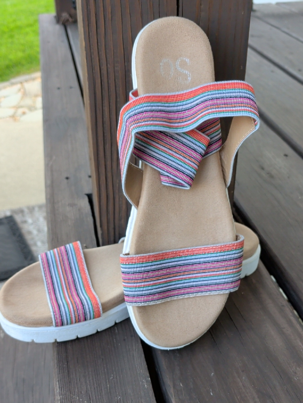 Kohl's "SO" Women's Multicolor Striped Slide Sandals, Soft, Summer Sandal